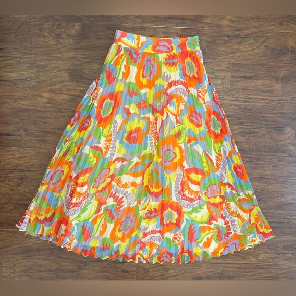 Sezane Dresses & Skirts - Sezane Dilo Jupe 70s Floral Pleated Midi Skirt Bright Artsy Boho Sz FR 36 US SM